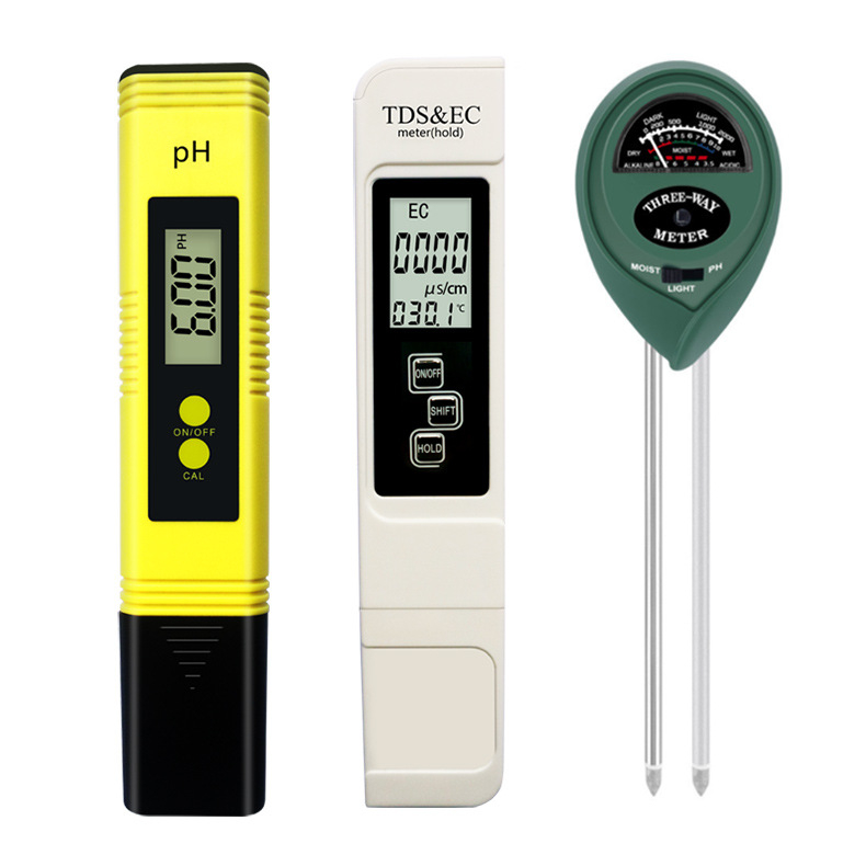 ws-01 3-v-1 tester vody a pôdy (EC, pH, TDS) – rozsah: voda 0-9990, pH 0-14 (voda/pôda), presnosť ±2-3%, rozlíšenie 1 ppm / 0.01 pH, napájanie 3V