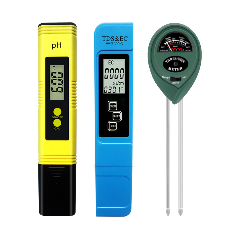 ws-01 3-v-1 tester vody a pôdy (EC, pH, TDS) – rozsah: voda 0-9990, pH 0-14 (voda/pôda), presnosť ±2-3%, rozlíšenie 1 ppm / 0.01 pH, napájanie 3V