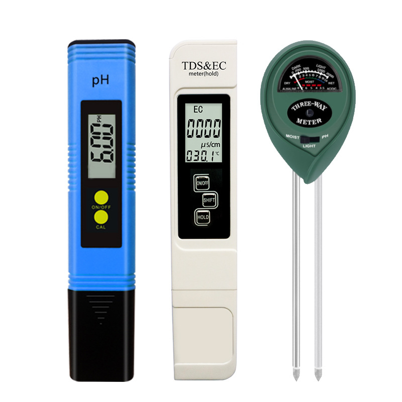ws-01 3-v-1 tester vody a pôdy (EC, pH, TDS) – rozsah: voda 0-9990, pH 0-14 (voda/pôda), presnosť ±2-3%, rozlíšenie 1 ppm / 0.01 pH, napájanie 3V