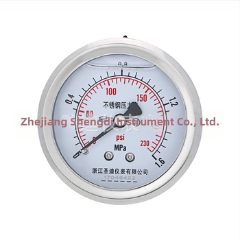 Panelový tlakomer z nehrdzavejúcej ocele, nárazuvzdorný, model YN60ZBF, závitové pripojenie, presnosť 2.5, teplotný rozsah prostredia -40 až 200 °C