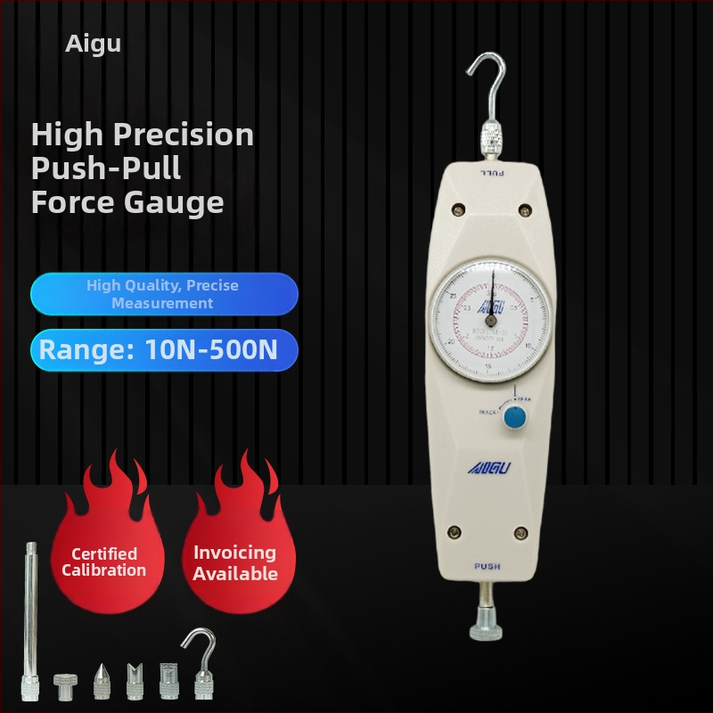 Aigu ukazovateľový merací prístroj sily NK-10–NK-500; zariadenie na meranie sily s ukazovateľom, rozsah merania 10–50, presnosť ±0,5%.