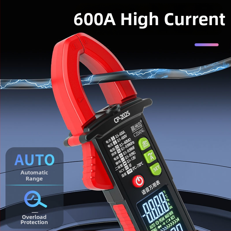 Digitálny klampmetr pre elektrickú údržbu, vysoká presnosť, inteligentný, hlasové vedenie, meranie AC prúdu 0-600 A, LEB displej