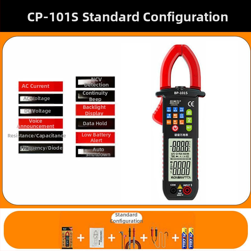 Digitálny klampmetr pre elektrickú údržbu, vysoká presnosť, inteligentný, hlasové vedenie, meranie AC prúdu 0-600 A, LEB displej