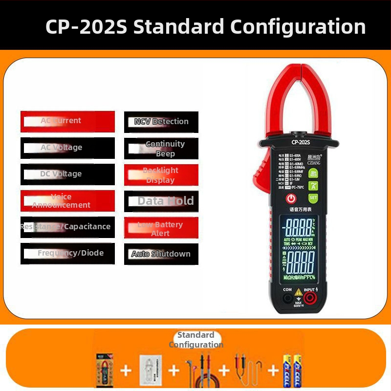 Digitálny klampmetr pre elektrickú údržbu, vysoká presnosť, inteligentný, hlasové vedenie, meranie AC prúdu 0-600 A, LEB displej