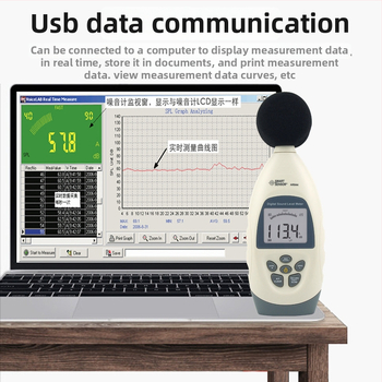 AR844 Digitálny hlukomer s rozsahom 30-130 dB, presnosť ±1,5 dB, prevádzková teplota 0-50 °C