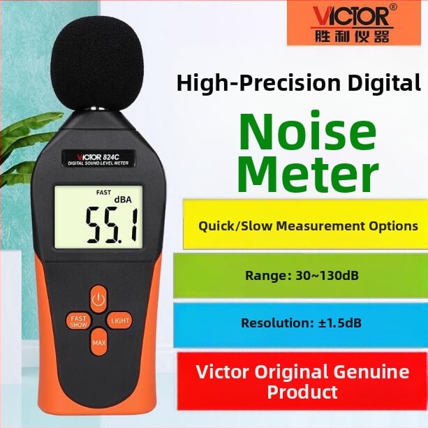 Digitálny hlukomer VC824/VC824C | kompaktný merací prístroj hluku | rozsah 130 dB, presnosť 0.1, rozlíšenie 0.1
