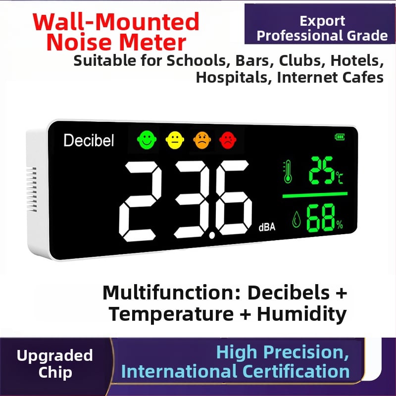 Nástenný digitálny hlukomer, model Upgrade dm1306d, teplota a vlhkosť
