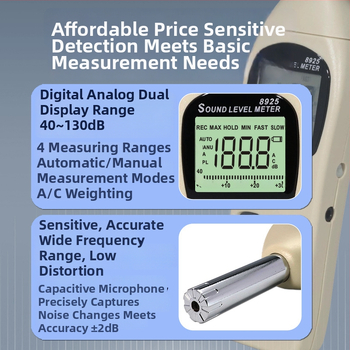 AZ8925-digitálny hlukomer, Az/Hengxin, rozsah merania 40–130 dB, presnosť ±2 dB, rozlíšenie 0,1 dB, prevádzková teplota −10 až 60 °C