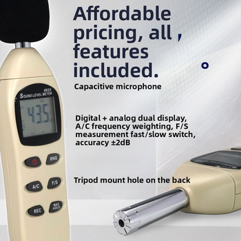 AZ8925-digitálny hlukomer, Az/Hengxin, rozsah merania 40–130 dB, presnosť ±2 dB, rozlíšenie 0,1 dB, prevádzková teplota −10 až 60 °C