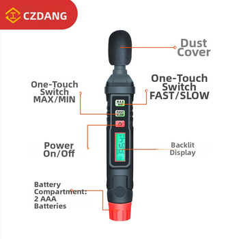 HT-64 digitálny hlukomer – rozsah 30–130 dB; presnosť ±1.5 dB (1 kHz), ±5 dB (8 kHz); rozlíšenie 1 dB