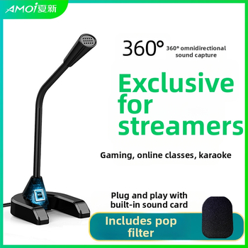 Amoi G8 USB kondenzátorový mikrofón pre počítač, živé vysielanie a karaoke – 20Hz-20kHz, SNR ≥95dB, Plug-and-Play, USB napájanie 5V