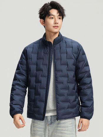 Pánska ľahká prešívaná bunda s stojatým golierom, nepremokavá a vetruodolná, výplň 600, biely kačací páper 86–90%