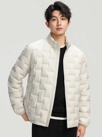 Pánska ľahká prešívaná bunda s stojatým golierom, nepremokavá a vetruodolná, výplň 600, biely kačací páper 86–90%