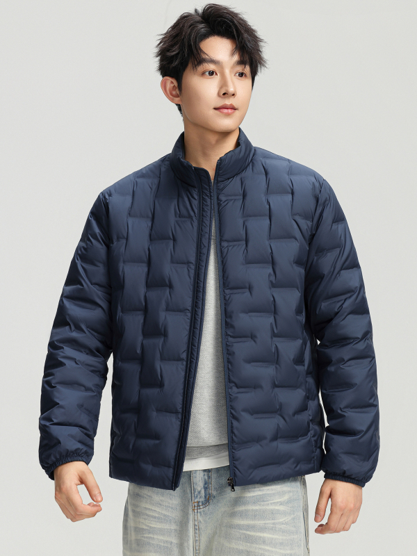 Pánska ľahká prešívaná bunda s stojatým golierom, nepremokavá a vetruodolná, výplň 600, biely kačací páper 86–90%