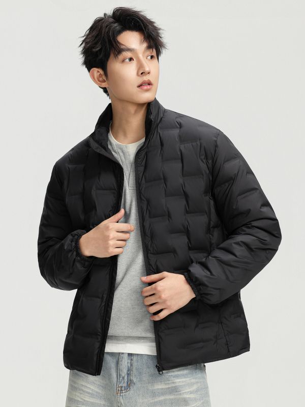 Pánska ľahká prešívaná bunda s stojatým golierom, nepremokavá a vetruodolná, výplň 600, biely kačací páper 86–90%