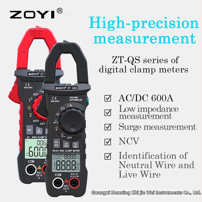ZOYI digitálny klešťový ampérmeter QS9/QS4, AC/DC prúd, meranie odporu, voltmeter