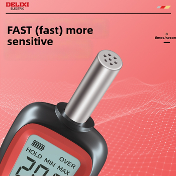 Delixi digitálny merací prístroj hluku, ručný meradlo zvuku, rozsah 30–130 dBA, presnosť ±1.5 dB, rozlíšenie 0.1 dB, prevádzková teplota 0–40 °C