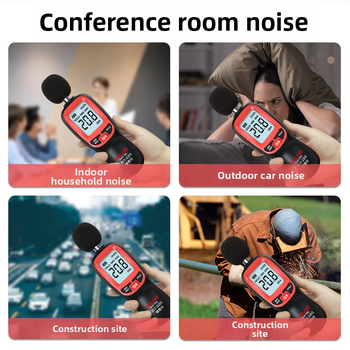 Delixi digitálny merací prístroj hluku, ručný meradlo zvuku, rozsah 30–130 dBA, presnosť ±1.5 dB, rozlíšenie 0.1 dB, prevádzková teplota 0–40 °C