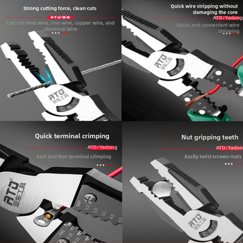 Clește de blocare cu arc, nasuri subțiri, dezizolarea cablurilor, oțel crom-vanadiu, industrial