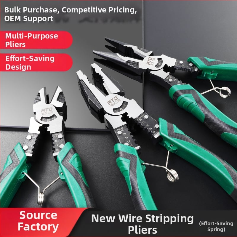 Clește de blocare cu arc, nasuri subțiri, dezizolarea cablurilor, oțel crom-vanadiu, industrial