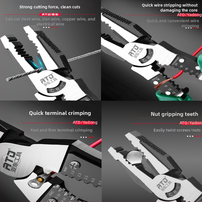 Clește de blocare cu arc, nasuri subțiri, dezizolarea cablurilor, oțel crom-vanadiu, industrial