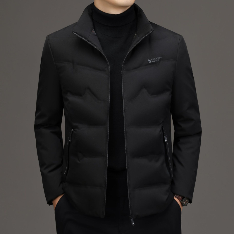 Pánska péřová bunda - Slim fit, Zapínanie na zips, Turn-down golier, Napĺňanie 550, Obsah páperia 51–55%