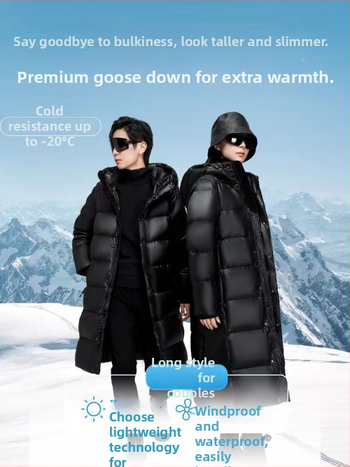 Prešívaný kabát s husím perím, extra hrubý, s kapucňou, predĺžený strih, výplň 301–350 g