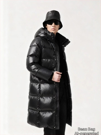 Prešívaný kabát s husím perím, extra hrubý, s kapucňou, predĺžený strih, výplň 301–350 g