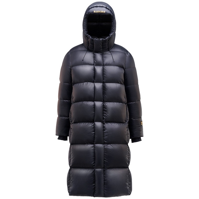 Prešívaný kabát s husím perím, extra hrubý, s kapucňou, predĺžený strih, výplň 301–350 g