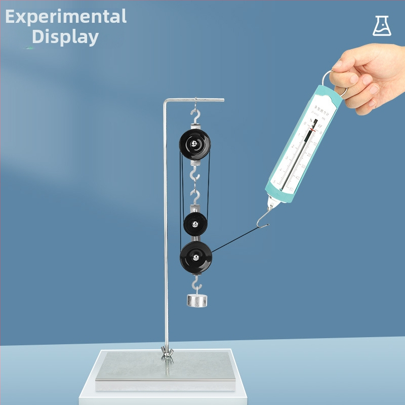 Fyzikálne učebné pomôcky: sada kladiek pre výučbu s držiakom a kovovými háčikmi, dynamometer (Kov)