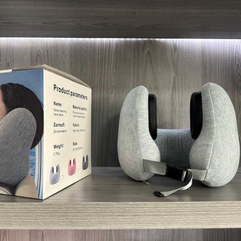 U-tvarovaný pamäťový cestovný vankúš, podpora krku, poťah polyesterovo-bavlnený, moderný minimalistický štýl