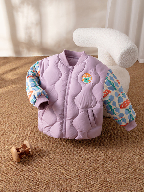 Detská zimná bunda z bieleho kačacieho peria, krátky strih, voľný strih, bez kapucne, 81–85% peria, vonkajšia látka a podšívka z polyestru, karikatúrny dizajn, pre vek 1–3 roky (80–100 cm), zimné