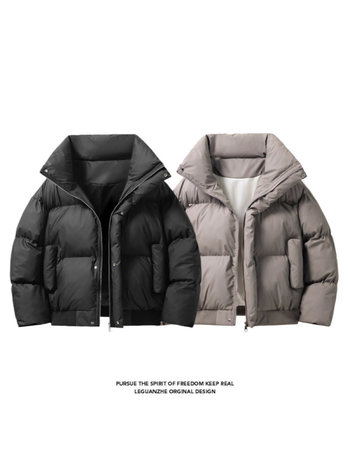 Vyrinė striukė su poliesterio užpildais, stovi kaklo, laisvas siluetas, užtrauktukas, be gobtuvo, žieminė striukė 2025