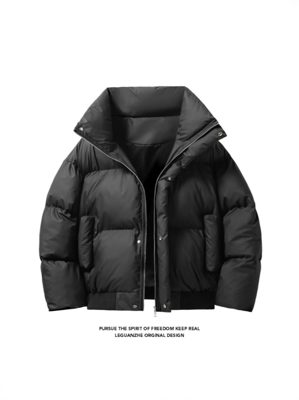 Pánska bavlnená bunda s výplňou z polyesteru, s stojacím golierom, voľný strih, zips, bez kapucne, zimný kabát 2025