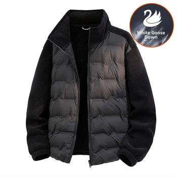 Пухено яке с бял гъши пух, леко, стоечна яка, ветроустойчиво, съдържание на пух 86–90%, основен плат полиестер 95% + спандекс 5%, цип