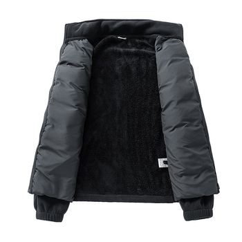 Пухено яке с бял гъши пух, леко, стоечна яка, ветроустойчиво, съдържание на пух 86–90%, основен плат полиестер 95% + спандекс 5%, цип