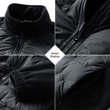 Пухено яке с бял гъши пух, леко, стоечна яка, ветроустойчиво, съдържание на пух 86–90%, основен плат полиестер 95% + спандекс 5%, цип