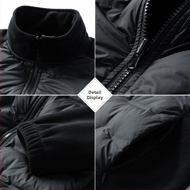 Пухено яке с бял гъши пух, леко, стоечна яка, ветроустойчиво, съдържание на пух 86–90%, основен плат полиестер 95% + спандекс 5%, цип