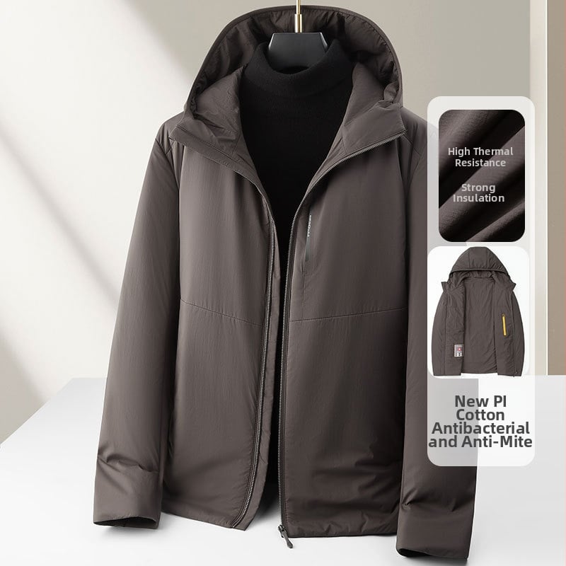 Vyrinė žieminė striukė su gobtuvu, išorė 100% nailonas/poliamidas, pamušalas 100% nailonas/poliamidas, užpildas poliesterio pluoštas, užtrauktukas, storas šilumos užpildas