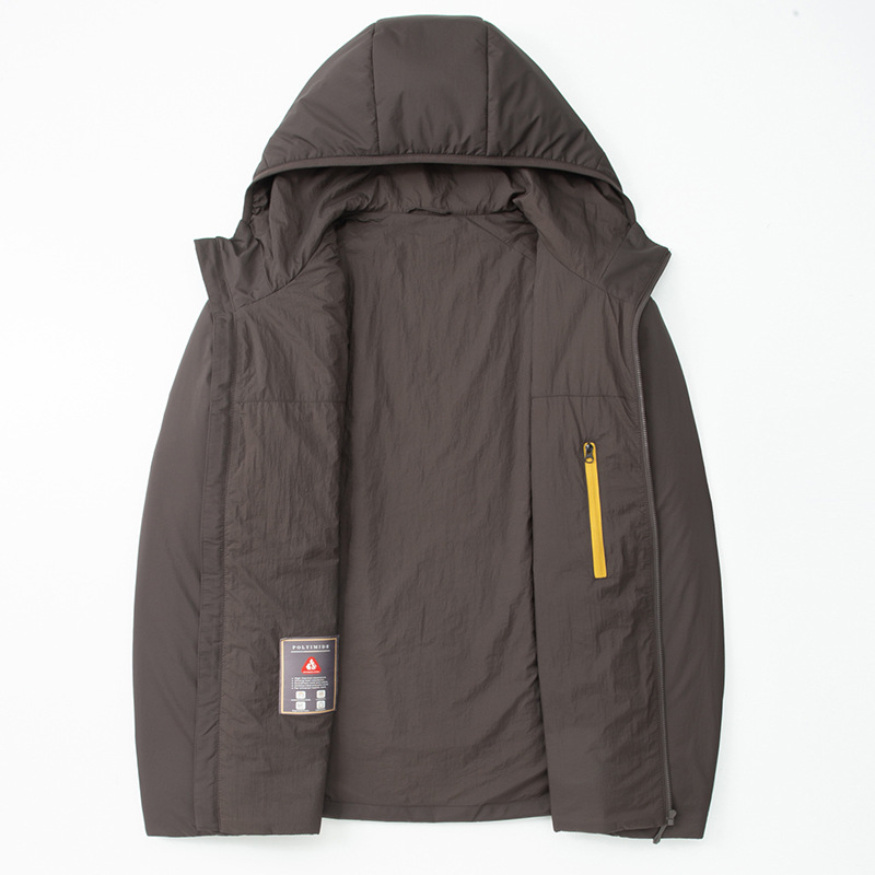Vyrinė žieminė striukė su gobtuvu, išorė 100% nailonas/poliamidas, pamušalas 100% nailonas/poliamidas, užpildas poliesterio pluoštas, užtrauktukas, storas šilumos užpildas
