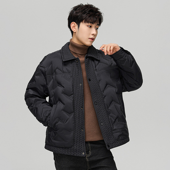 Pánska zimná bunda s bielym kačacím perím, výplň 146–185 g, 550 výplňová sila, vetruodolná, golier rever, bez kapucne