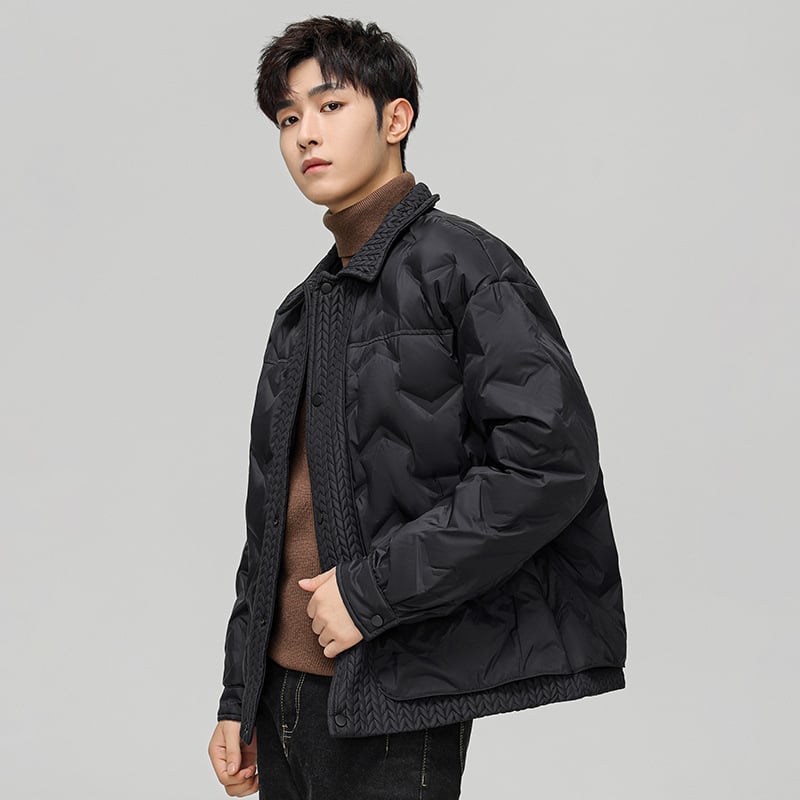 Pánska zimná bunda s bielym kačacím perím, výplň 146–185 g, 550 výplňová sila, vetruodolná, golier rever, bez kapucne