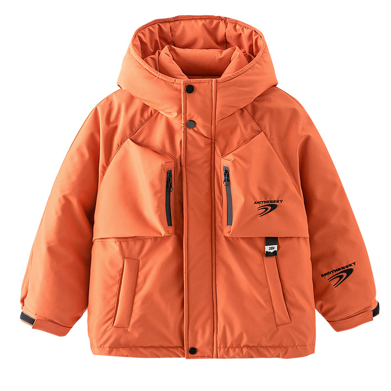 Gyerekek téli kapucnis pehelykabát, kacsapuh 70–129 g, töltet 86–90%, poliészter külső, cipzár