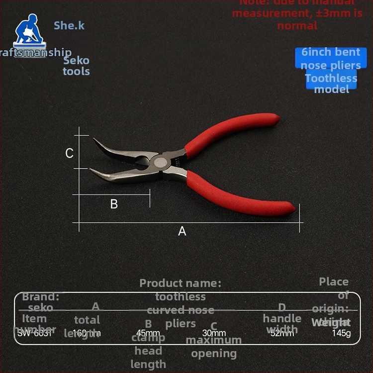 Kliešte s oblou ústou, s dlhým nosom s zubami, zahnutou hlavou, izolované, 45# oceľ