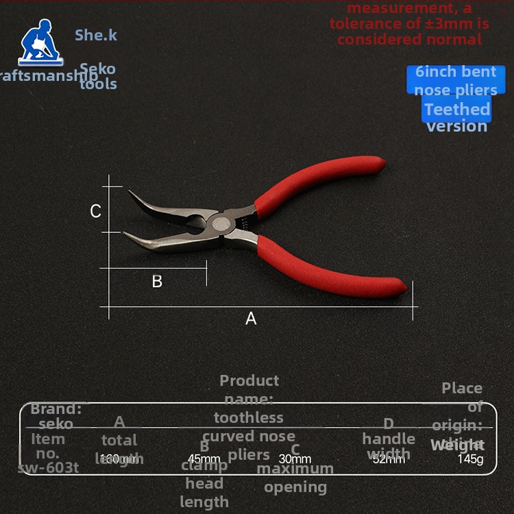 Kliešte s oblou ústou, s dlhým nosom s zubami, zahnutou hlavou, izolované, 45# oceľ