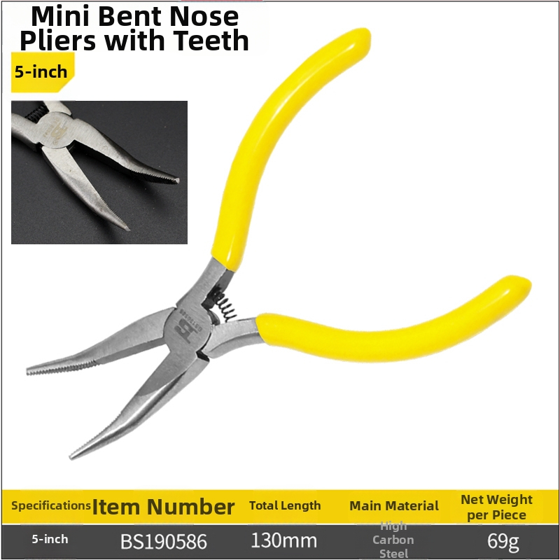 Kliešte s oblou ústou, s dlhým nosom s zubami, zahnutou hlavou, izolované, 45# oceľ