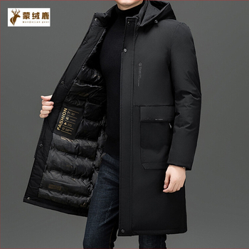 Ilga žieminė medvilninė striukė su storu užpildymu, be gobtuvo, užtrauktukas, šoninės kišenės, medvilnės mišinio audinys