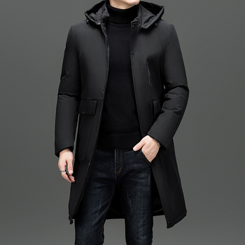 Ilga žieminė medvilninė striukė su storu užpildymu, be gobtuvo, užtrauktukas, šoninės kišenės, medvilnės mišinio audinys