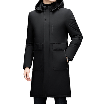 Ilga žieminė medvilninė striukė su storu užpildymu, be gobtuvo, užtrauktukas, šoninės kišenės, medvilnės mišinio audinys