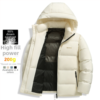 Pánska zimná bunda s kačacím páperím, výplň 650, podiel peria 86–90%, s kapucňou a zipsom, mäkká polyesterová tkanina